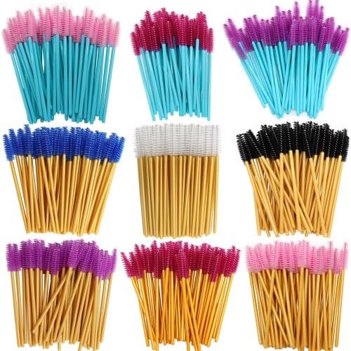 New 50pcs/pack Blue Disposable Eyelash Brush Eyebrow Brush Mascara Applicator Eyelash Extension Multifunction Makeup Brush Tools
