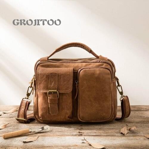 GROJITOO New hand-made shoulder bag with leather shoulder for men and leather straddle bag for men Genuine leather man bag