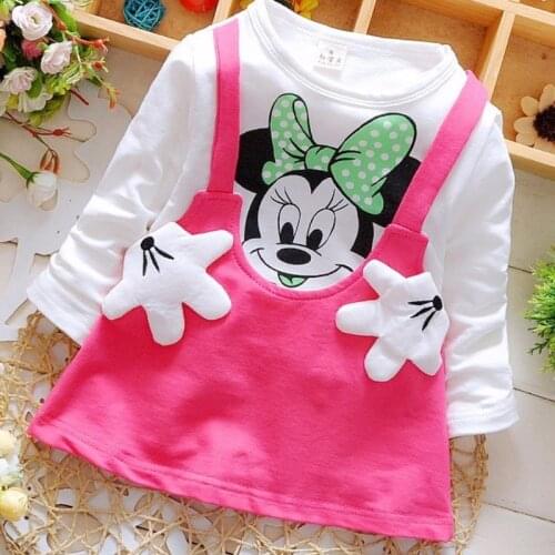 2019 New Summer Cotton Baby Girls Cartoon Long Sleeves Dress Childrens Clothing Kids Princess Dresses Casual Clothes 0-2Years
