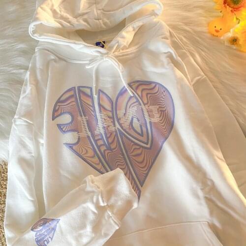 2021 New Autumn Japanese Sweet Preppy Style Sweatshirts Korean Long Sleeve Love Print Hoodies Vintage Harajuku Hooded Hoodie