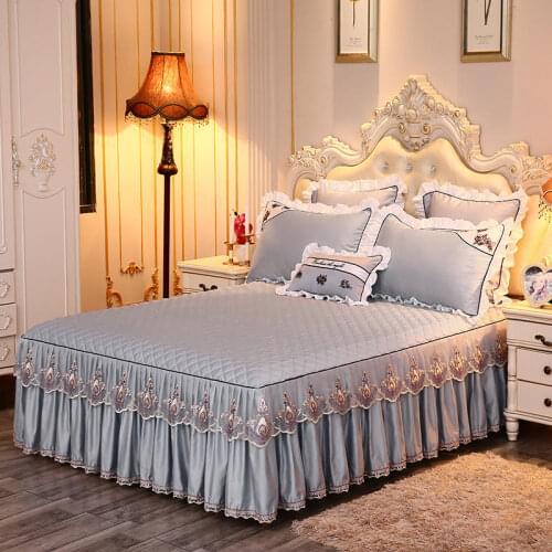 Solid color Thick Bedding Bed Sheet Pillowcase 1/3pcs Gray Lace Bed Skirt Set Princess Bedspread Mattress Cover Home Textile