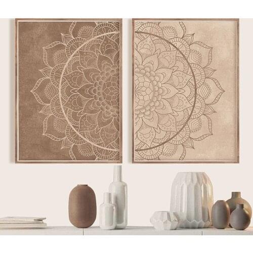 Original Brown Taupe Mandala Wall Art Posters Print Boho Neutral Color Canvas Painting Living Room Bedroom Nordic Decor Home Art