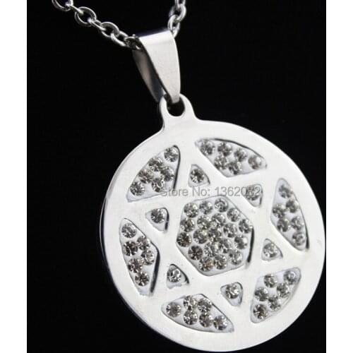 Men Womens Necklace Jewelry Top Quality Stainless Steel Star of David Silver Chian Crystal Hexagram Pendant Necklace MN551