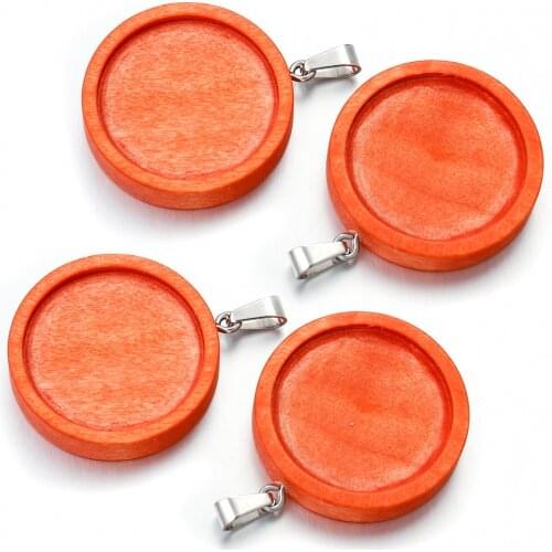10pcs lot Fit 25mm Orange Wood Necklace Pendant Setting Cabochon Cameo Base Tray Bezel Blank Cabochons Jewelry Making Findings