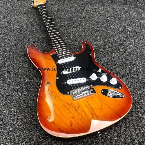 Factory direct sales of F-hole electric guitar, lazy wood grain maple veneer, rose fingerboard, maple neck, semi-hollow guitar