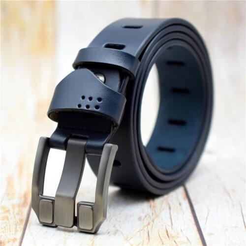 Genuine Leather Belt Men Black/coffee/blue/green/red Alloy Pin Buckle Belt for Men 3.8CM Width Male Waist Belts 95-130CM Strap