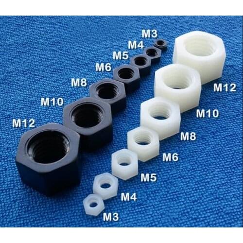SHK M3 M4 M5 M6 M8 M10 M12 Nylon nut White and Black Plastic bolt set fastener Insulation Plastic Hex Nut Screw DIN934 PA66