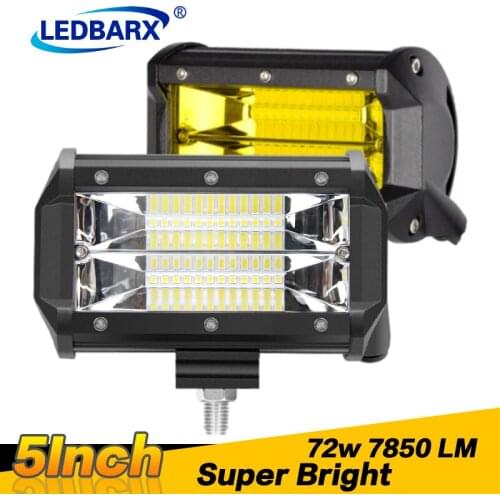 LEDBARX Led Light Bar 5Inch 72W 7850Lumens Amber Flood Beam Fog Driving Lamps Off-Road Lights For Pickup Truck 4x4 ATV UTV Boat