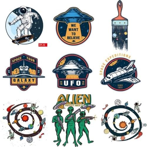 Thermal Transfer Stickers For Clothes With Iron Patch On Clothing Applications UFO Alien Badge Decal Decoration Stripes On Jeans