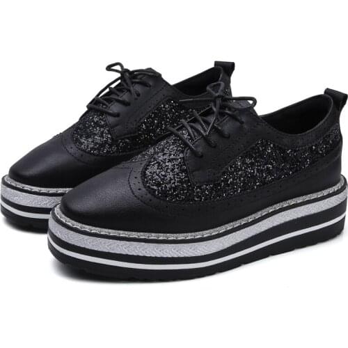 Mens leather platform shoes, high-end British style Brock girls small leather shoes, fashionable outdoor casual womens shoes