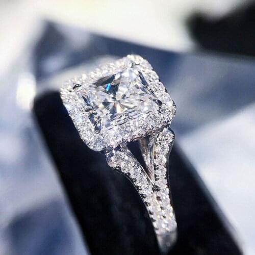 Solid 1ct 6mm 18K White Gold DF Color Pincess Cut Moissanite Halo Ring Lab Grown Diamond Engagement Ring For Women