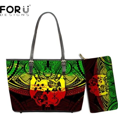 FORUDESIGNS Hot Selling Handbags Set For Women Tonga Samoa Polynesian Tribal Printing Luxury Totes Lady Shoulder Bolsa Mujer