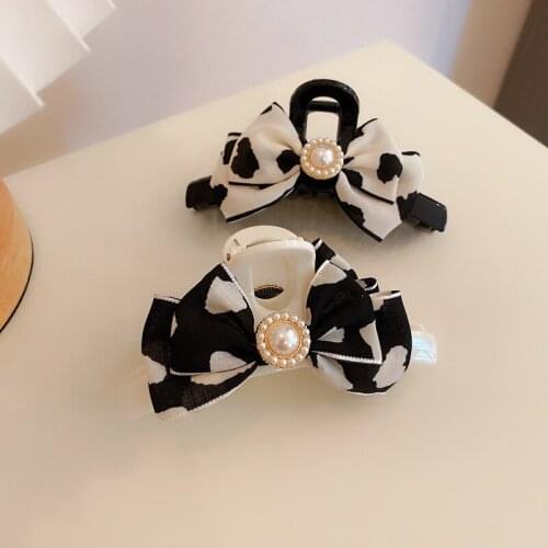 Vintage Fashion Elegant French Style Acrylic Hair Claws Fabric Bowknot Pearl Hair Clips for Women Headwear Hair Accessories