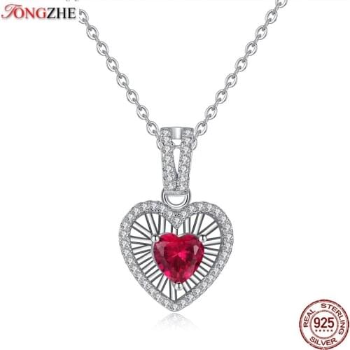 TONGZHE Fashion Femme Jewelry Accessory 925 Sterling Silver Necklace Women Heart Lover CZ Choker Pendant Necklace For Women