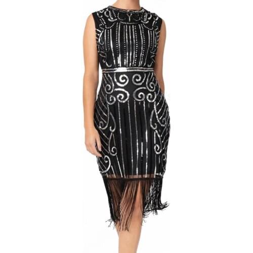 Plus Size 1920s Retro Vintage Gatsby Sequins Beaded Long Fringe Art Deco Roaring 20s Flapper Party Dress for Women
