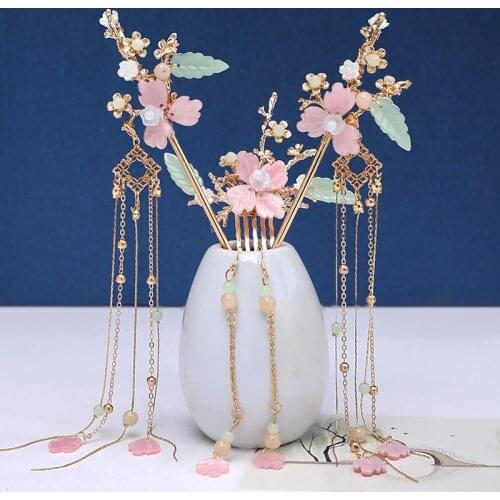 1set Ancient Handmade Hair Decor Tassel Hair Stick Ear Hook Hairpin Suit for Hanfu Cosplay Prop for Women Girl Gift