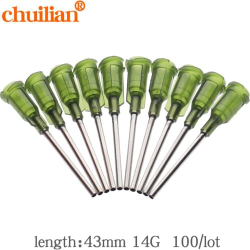 100pcs 14G X 43mm Precision passivated S.S. Dispense Tip with PP Safetylok hub, glue dispenser needles