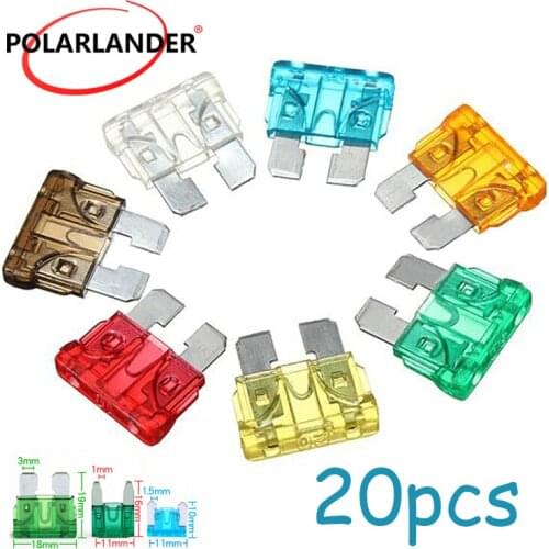 20Pcs/lot Car fuse Zinc Alloy Medium Standard Blade Fuse 3A 7.5A 5A 10A 15A 20A 25A 30A 35A 40A Medium size For Car Motorcycle