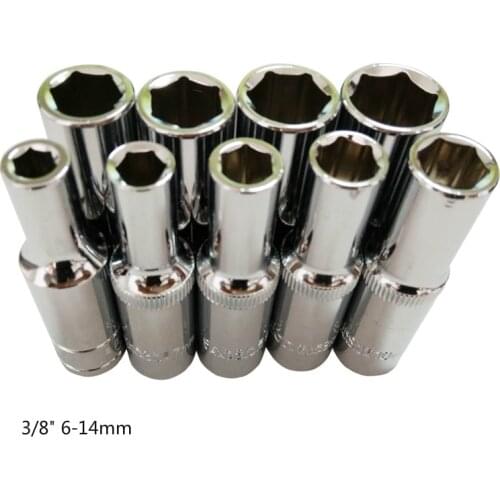 9 Pcs 3/8" 6-14mm CR-V Lengthened Type Universal Socket Wrench Head Hand Tools Inner Hexagon Spanner Allen Head Auto Repair Tool