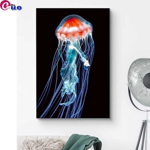 5D DIY Diamond Painting Full Round Square JellyFish Under the Sea Marine Life Ocean Diamond Embroidery Mosaic Home Decor