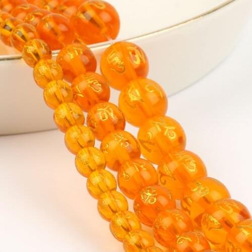 Orange Crystal Glass Six Word Mantra Prayer Buddha Bead Lucky Amulet Round Spacer Beads DIY Bracelet For Jewelry Making 6-10mm