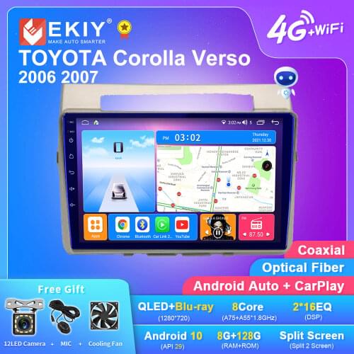 EKIY QLED DSP Android 10 Car Radio For TOYOTA Corolla Verso 2006 2007 Carplay Android Auto Multimedia Player BT Stereo 2din DVD