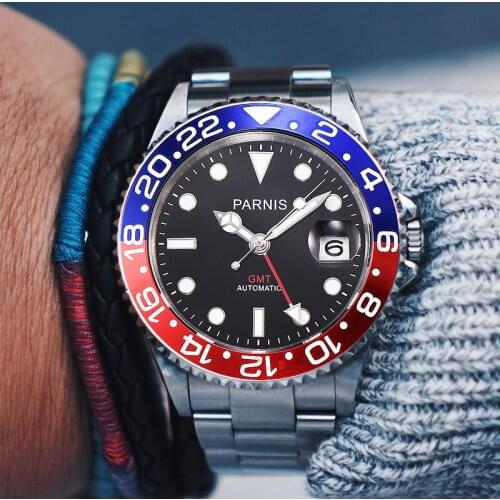 Parnis 40mm Mechanical Men Watches GMT Sapphire Crystal Man Mens Watch Automatic relogio masculino Role Luxury Brand 2019 gift