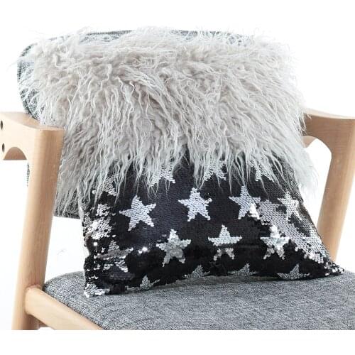 Sequins and wool Plush Pillow Case Wool Cushion Cover Faux Fur Sofa Bed Pillowcase Cover Christmas Pillow Cover