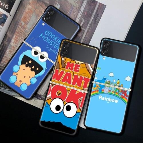 Phone Case For Samsung Galaxy Z Flip 3 5G Black Hard Cover ZFlip 3 Shockproof Bumper Z Flip3 Cases Fundas Cute Cookie Monsters