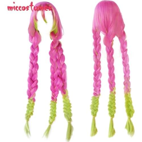 Kanroji Mitsuri Cosplay Pink Green Gradient Plus Thick Long Braid