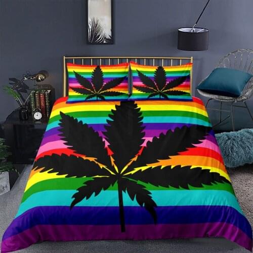 WOSTAR Bedding set rainbow weed leaves duvet cover set 3D plant print quilt cover bedclothes linen single double queen king size