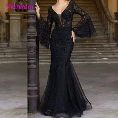 Lace Party Dress Women V Neck Bat Long Sleeve Skinny Dresses 2021 Sexy Formal Party Gowns Ladies Spring Fall Elegant Vestidos