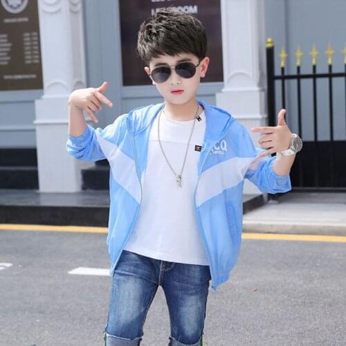 Kids Boys letters printed summer sun protection clothing spell new color coat big virgin casual jacket 6-12 years old