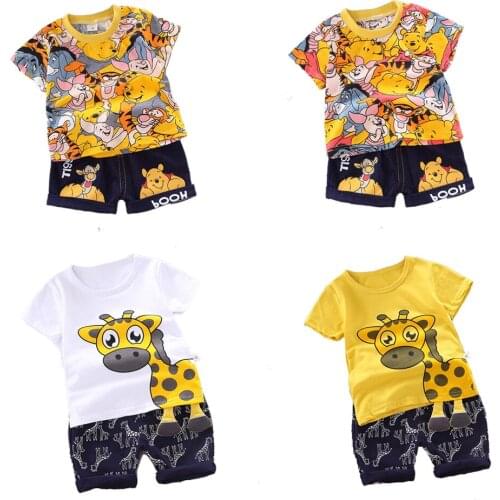 Summer baby girl clothes Cartoon Little bear short sleeve T-shirt +short Pants 2-piece set baby boy clothes 6Months-4Years Old