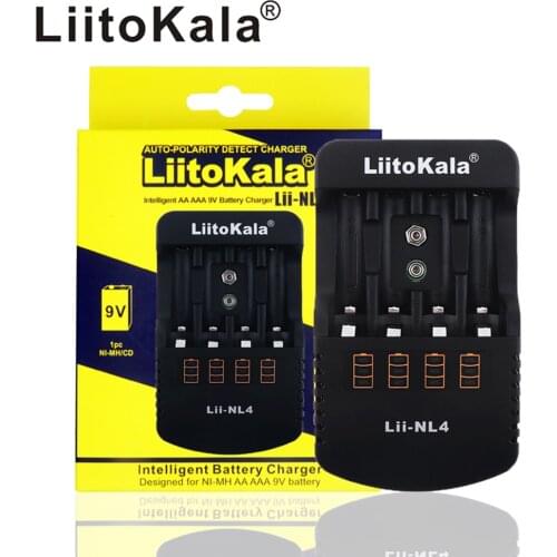 LiitoKala Lii-NL4 AA AAA 9V Battery Charger Ni-MH Ni-Cd Rechargeable Batteries Wall Desk Charging Chargers for Travel
