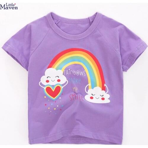 Little Maven Children 2021 Summer Baby Girl Tee Tops Kids Summer 2-7 Years Clothes Rainbow Print Brand Cotton T Shirt QW162