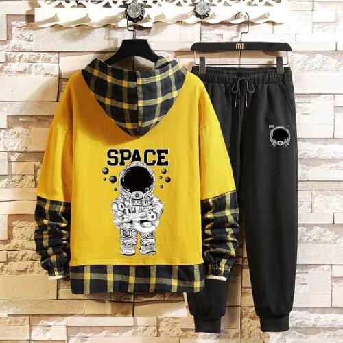 Fashion Mens Set Korean Style Autumn Winter Elastic Waist Trousers+Long Sleeve Pullover Sweatshirt Set Casual Men Clothing Set