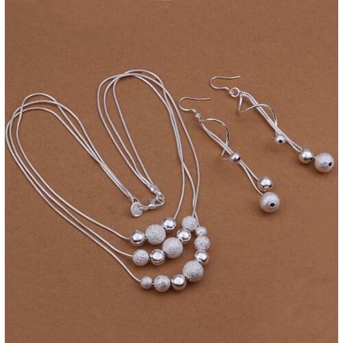 Fashion Silver color Christmas gift For women lady wedding European style retro bead necklace Earrings jewelry Set S423