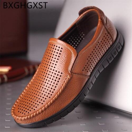 Summer Shoes Men Casual Brown Dress Genuine Leather Shoes Men 2020 Formal Dresses Designer Loafers Men Luxury Shoes Zapatillas