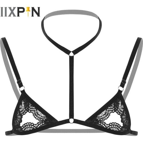 Erotic Sissy Lingerie For Men Lace Bras Halter Neck Adjustable Straps Wire-free Unlined Mini Bra Tops Soft Comfortable Bralette