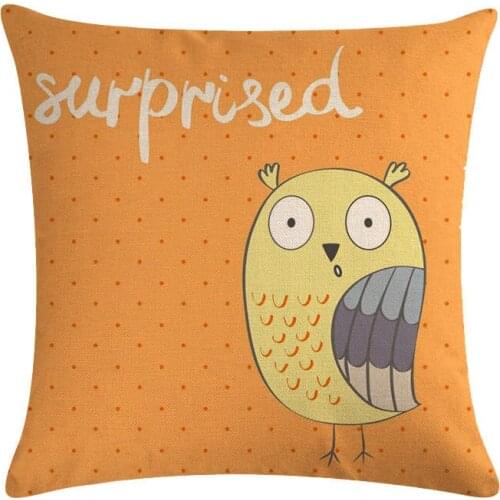 Cute Owl Cushion Cover Cartoon Animal Owl Cotton Linen 45x45cm Throw Pillow Cover Home Decor Owl Decoration Pillowcases