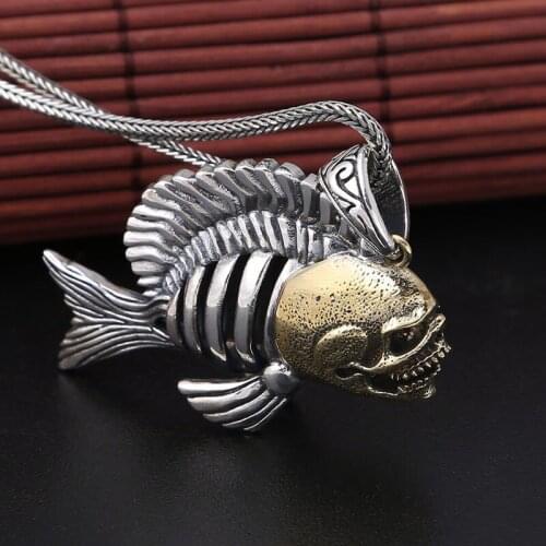 BOCAI NEW Real 100% S925 sterling silver jewelry trendy piranha punk fashion men and women pendant