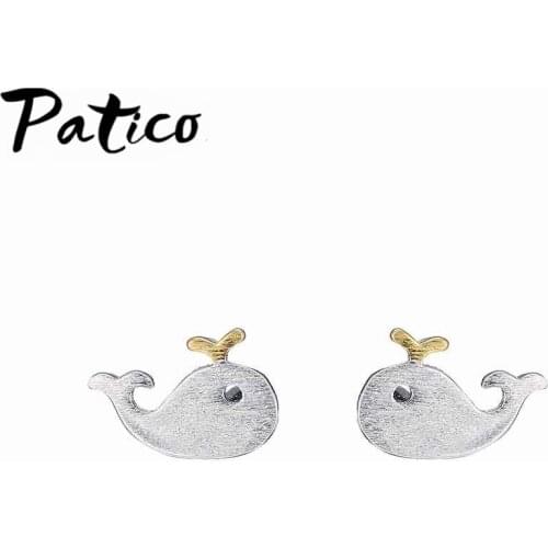 Original 925 Sterling Silver Color Jewelry Lovely Enamel Little Whale Design Women Girl Stud Earrings Brincos Promotion Sale
