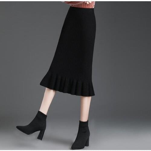 2021 Autumn Winter Woman Party Solid Skirts Female High Elastic Waist Skirts Midi Dresses Ladies Fashion Vintage Skirts H767