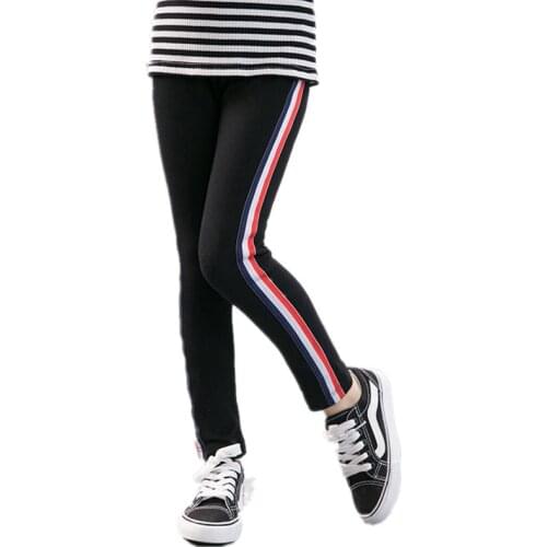 Autumn Children Side Strips Leggings For Girl Candy Color Fitness Pencil Pants Student Stretch Casual Outwear Sports Clothing