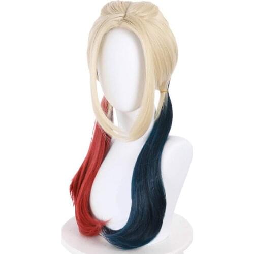 NEW Suicide2 Movice Harleywig Cosplay Quinn Harleen Quinzel Halloween props Gradient colour ponytail wig