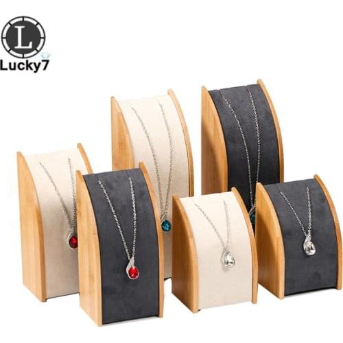 Natural Bamboo Wood Arc Necklace Display Shelf Pendant Jewelry Holder Jewelry Counter Display Props For Necklace Pendant