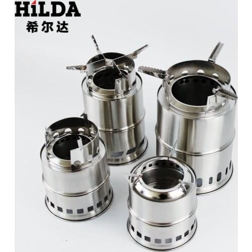 Portable Firewood Wood Burning Hiking Gasifier Warmer Outdoor Mini Heating Stainless Steel Cooking Tool Picnic Camping Stove