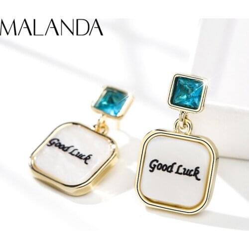 Luxury Square shaped Austria Crystals Drop Earrings for Women Gold Color Letter Earrings Wedding Party Jewelry For Mother Girls