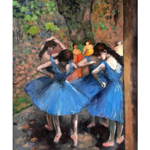 Hand Painted Oil on Canvas Edgar Degas Portrait Paintings Dancers in Blue Wall Arts for Decoration Oil Paintings Vertical